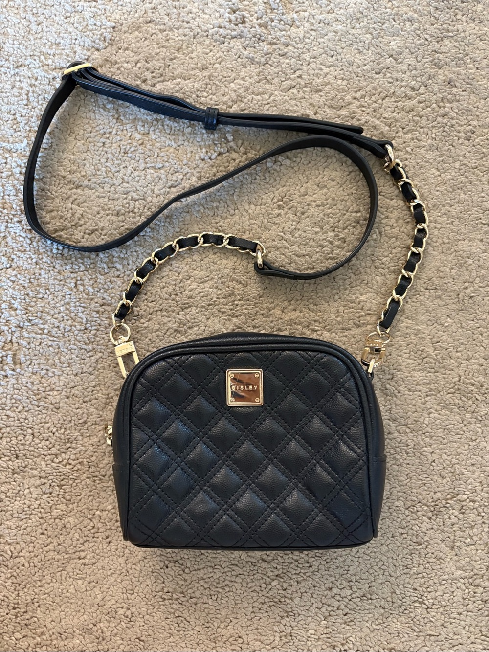 Sisley Black Quilted Diamond Crossbody Shoulder Bag with Gold Chain Detail
